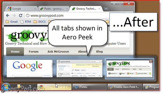 Как включить Aero Peek для всех вкладок в Google Chrome