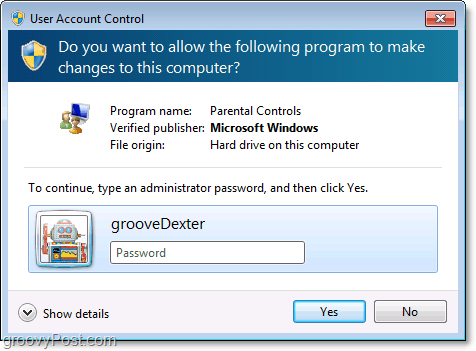 Вы можете переопределить ограничение родительского контроля в Windows 7, введя пароль администратора