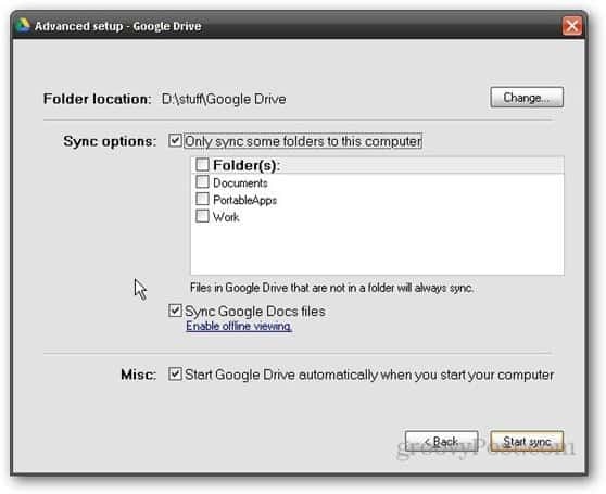 Google Drive выборочная синхронизация
