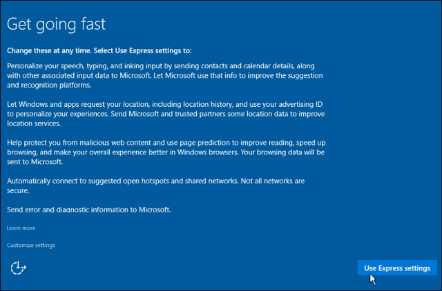 Экспресс Настройки Windows 10