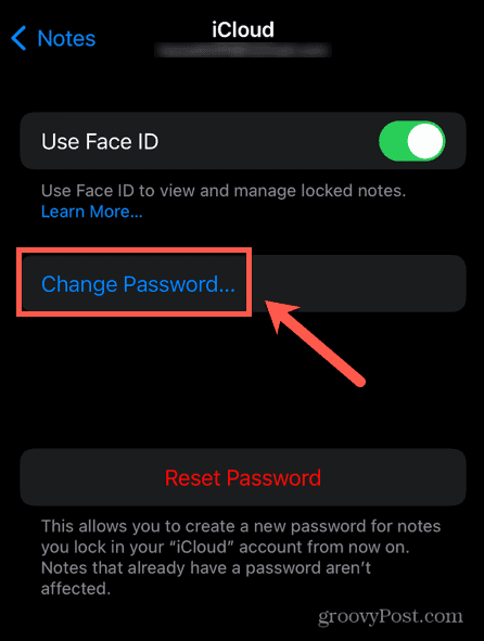 iphone изменить пароль заметки