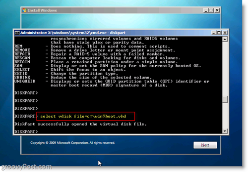 Windows 7 Native VHD Установка двойной загрузки Выберите VHD из приглашения CMD