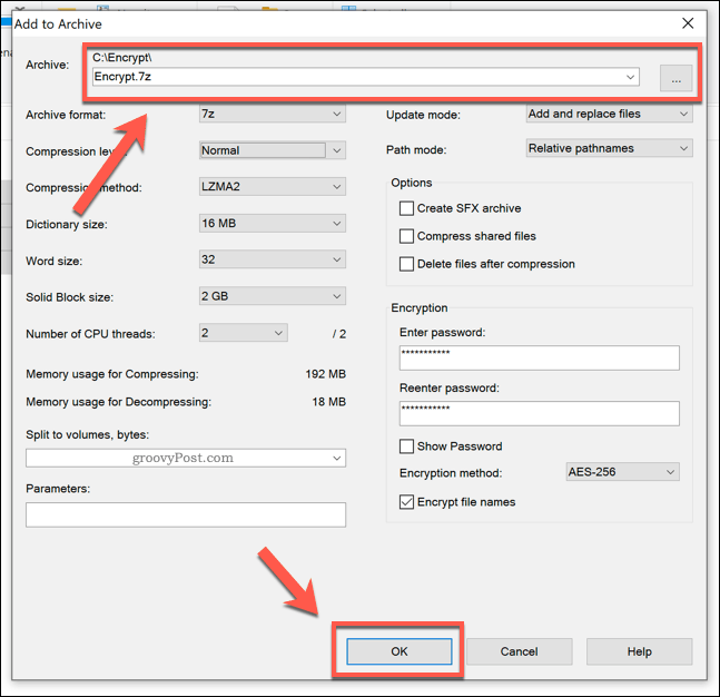 Создание архива 7zip в Windows 10