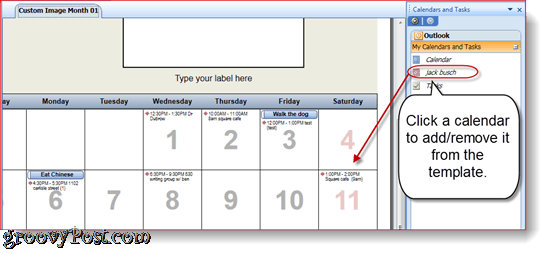 Печать наложенных календарей Outlook