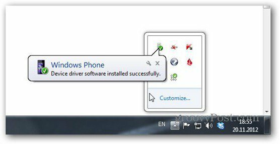 Windows Phone 8 подключен распознан