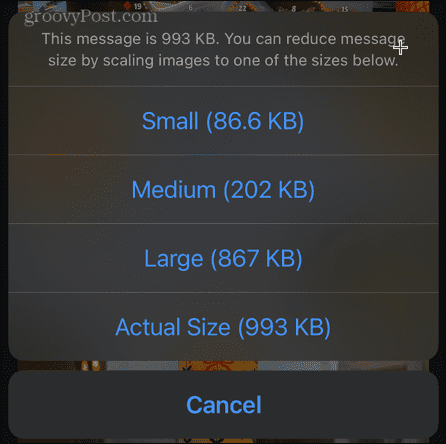 размер изображения электронной почты iphone