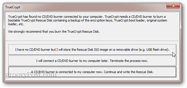 TrueCrypt Нет CD / DVD Burner