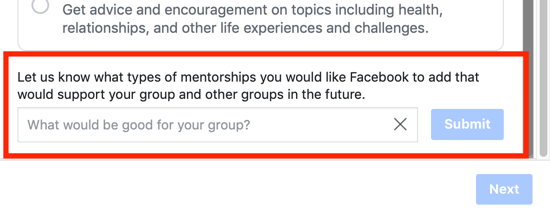 Как улучшить сообщество группы в Facebook, возможность предложить Facebook вариант категории группового наставничества