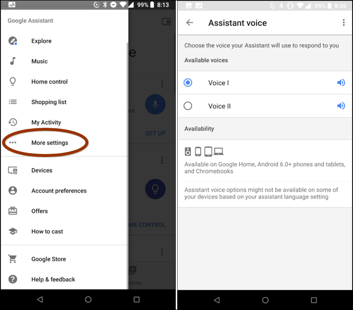 Изменить Google Assistant Voice