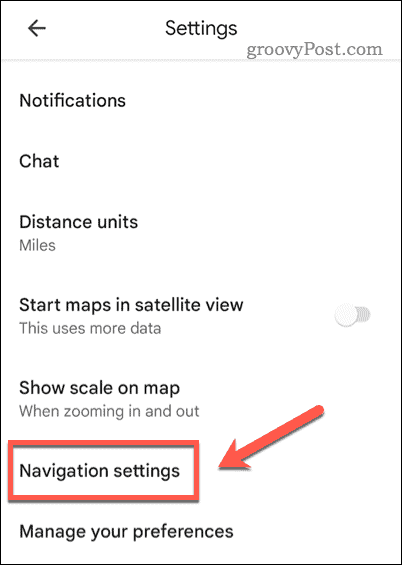 Откройте настройки навигации Google Maps