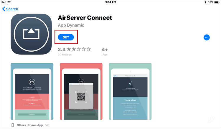 Установите AirServer Connect iOS