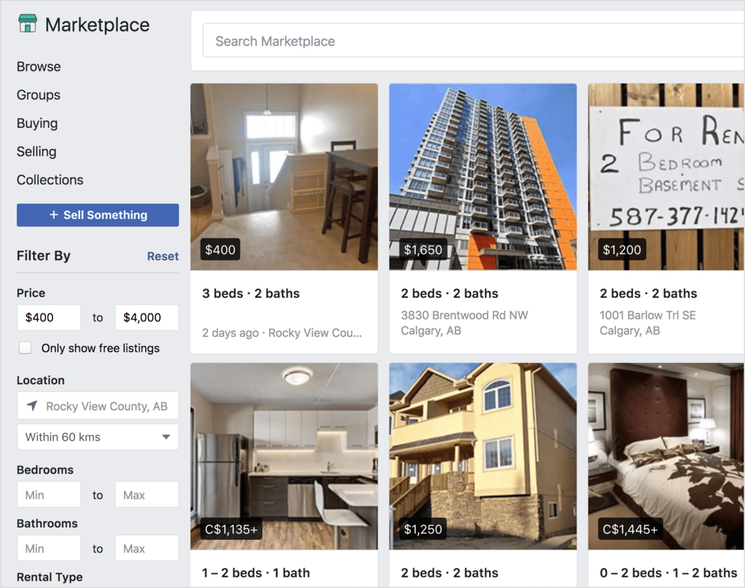 Facebook Marketplace предлагает аренду недвижимости на продажу.