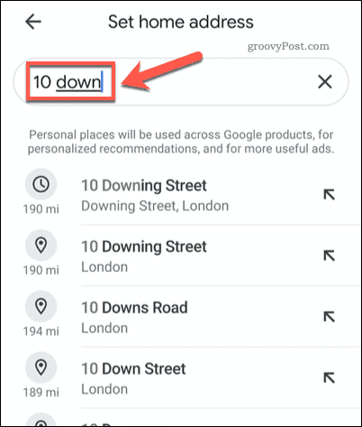Поиск домашнего адреса в Google Maps для мобильных устройств