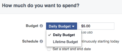 варианты бюджета для рекламы в фейсбуке