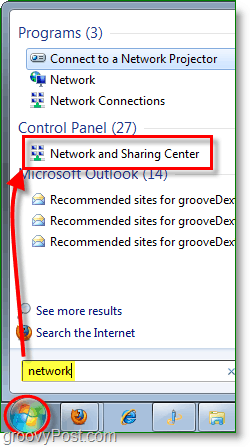 доступ к сети и центр обмена в Windows 7