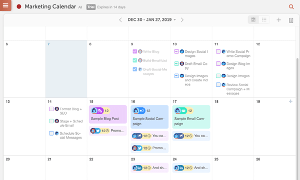 Пример календаря CoSchedule.