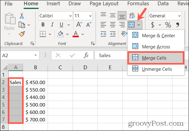 Объединение ячеек в Excel для поворота текста