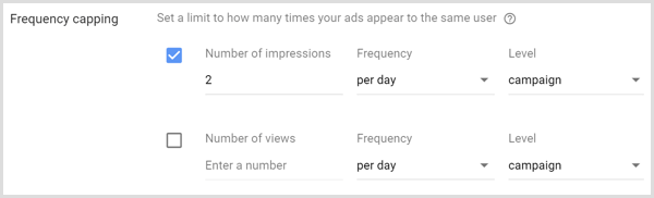 Настройки ограничения частоты показов для кампании Google AdWords.