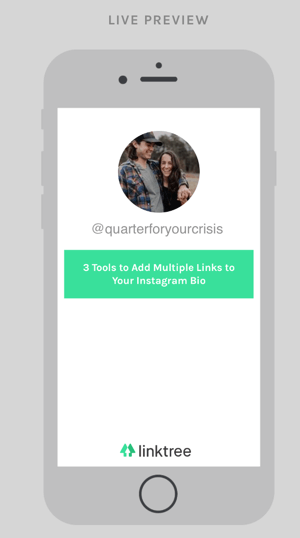 Ваша панель Linktree показывает предварительный просмотр страницы ссылок, которую люди видят после того, как щелкают URL-адрес в вашей биографии Instagram.