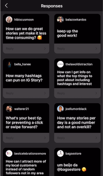добавить несколько ответов стикера вопросов к изображению истории Instagram