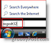 Windows Vista Запуск regedt32 из панели поиска