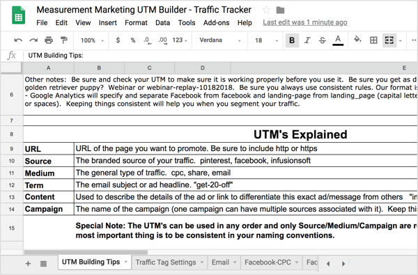 На первой вкладке, Советы по созданию UTM, вы найдете резюме информации о UTM, обсуждавшейся ранее.
