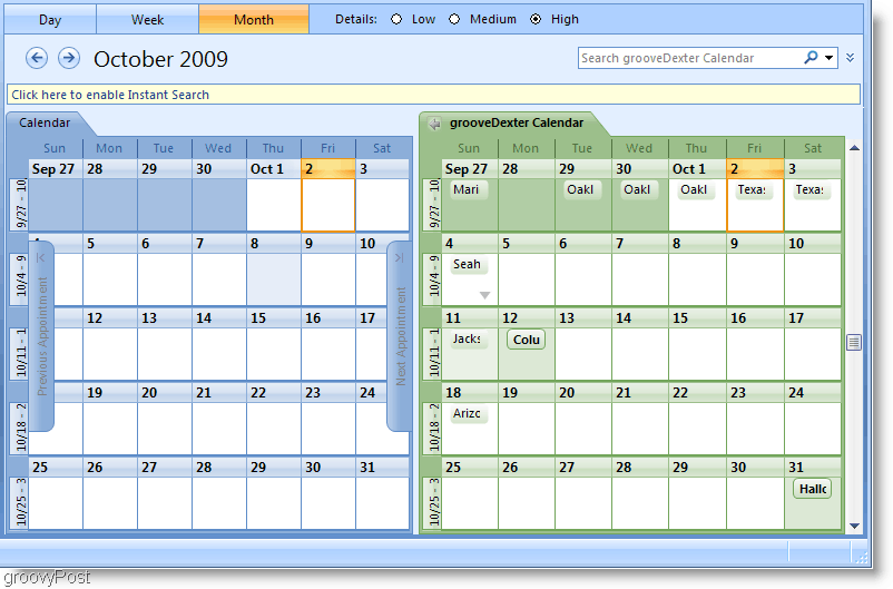 Скриншот параллельного календаря Outlook 2007