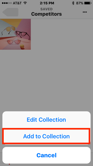 Чтобы добавить сохраненные сообщения в свою коллекцию Instagram, коснитесь трех точек в правом верхнем углу и коснитесь «Добавить в коллекцию».