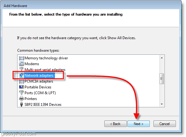 Скриншот Windows 7 Networking - выберите сетевые адаптеры