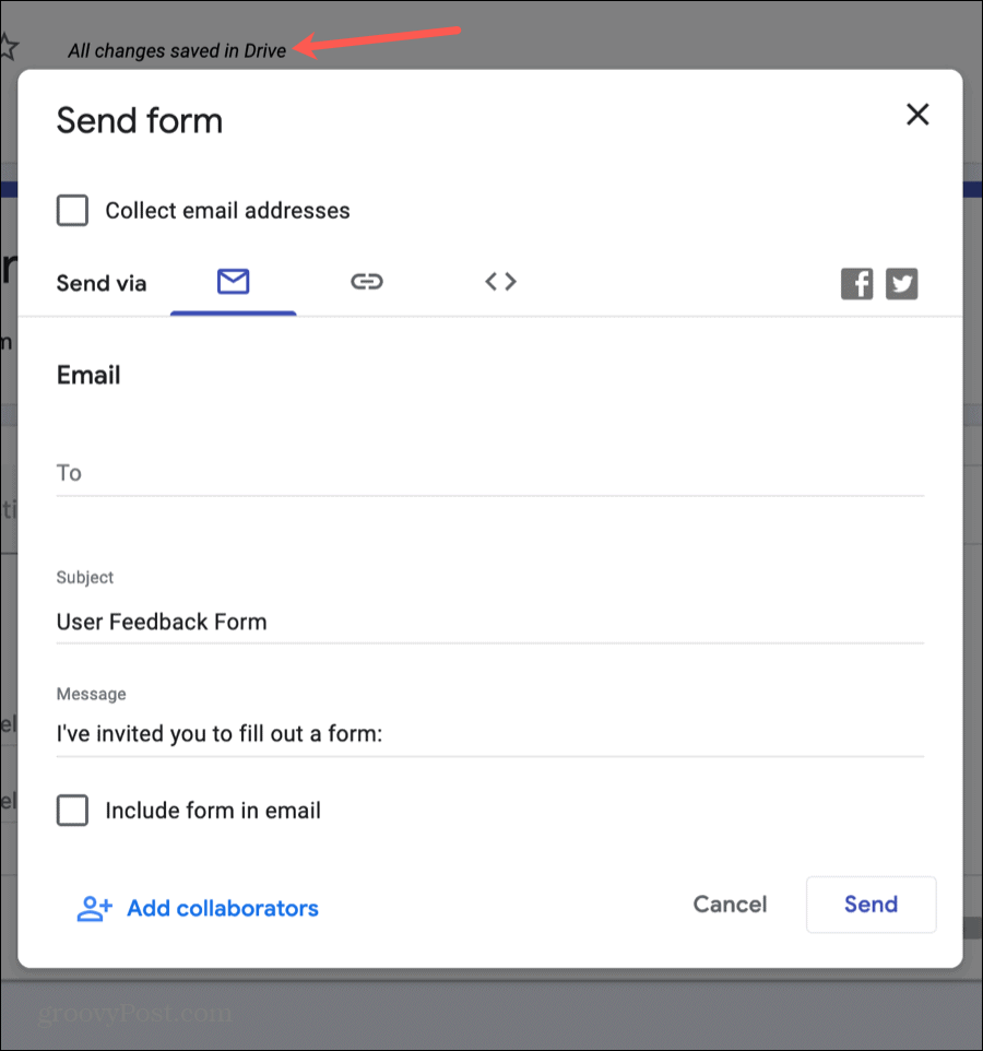 Google Forms Отправьте вашу форму