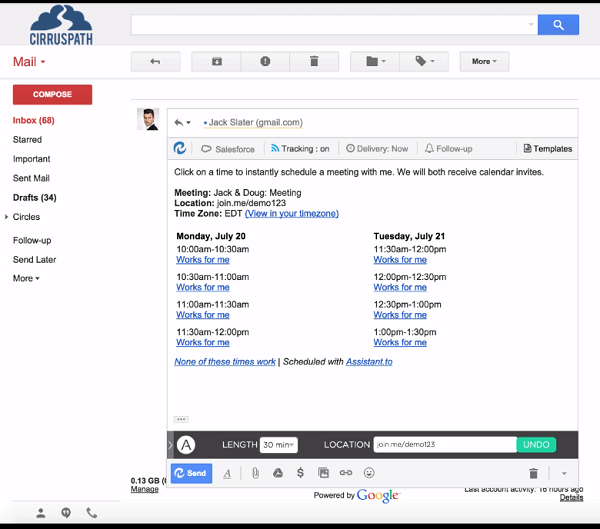 Легко планируйте встречи через Gmail с помощью Assistant.to.