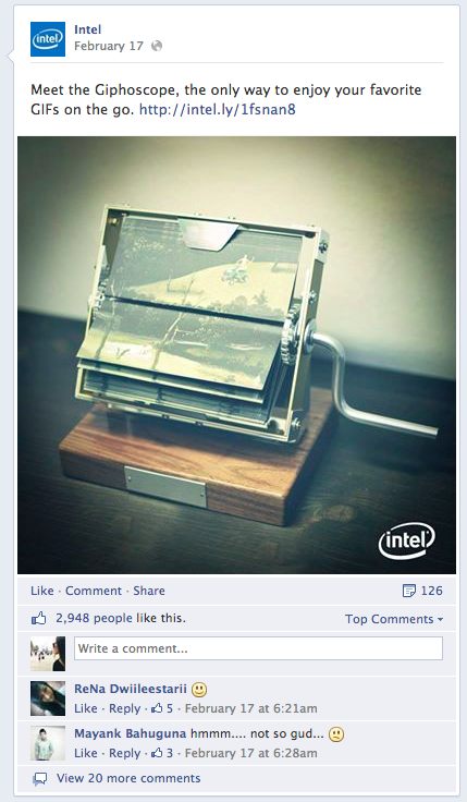 пост Intel на фейсбуке
