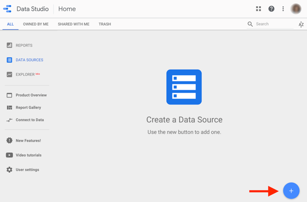 Используйте Google Data Studio для анализа вашей рекламы в Facebook, шаг 1, вариант создания источника данных в Google Data Studio