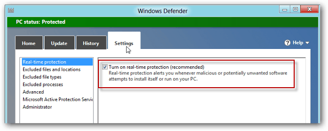 Защитник Windows в Windows 8 Включает MSE
