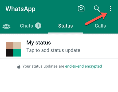 Открыть меню WhatsApp