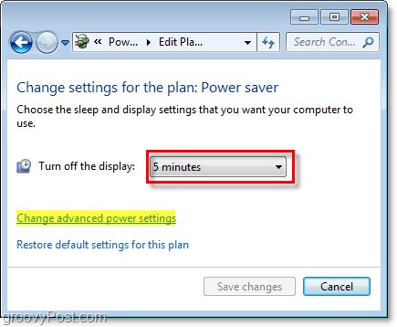 Отредактируйте базовые настройки плана энергосбережения в Windows 7 и нажмите на расширенную ссылку, чтобы редактировать расширенные.