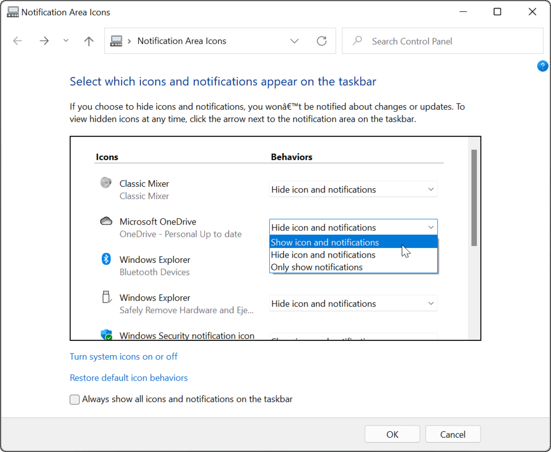 поведение значка приложения Windows 11