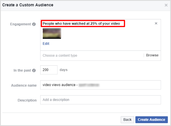 facebook создать пользовательскую аудиторию взаимодействия с видео