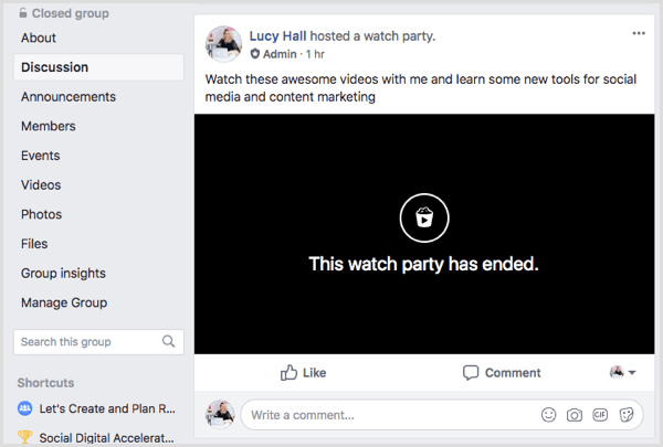 Сообщение о вечеринке в Facebook в ленте группы.