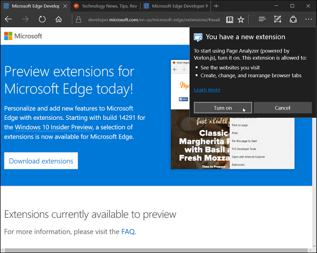 Расширение Microsoft Edge установлено