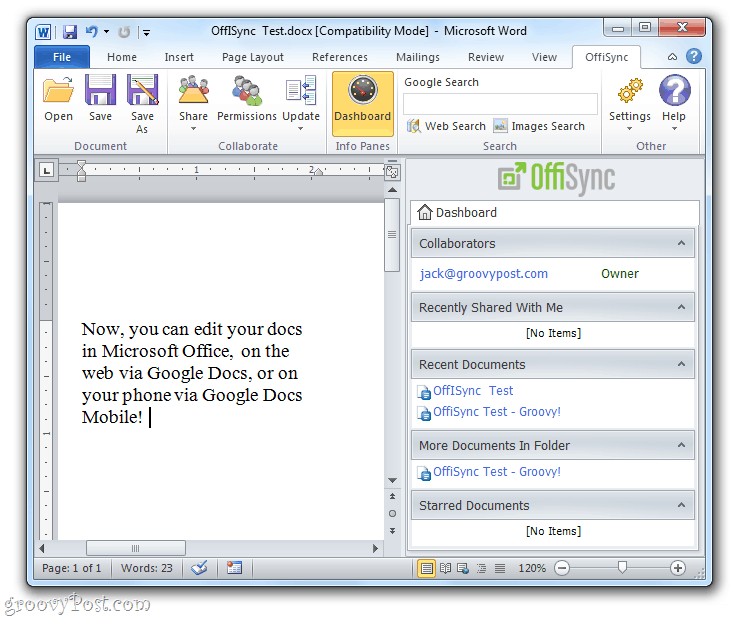 OffiSync: синхронизация Документов Google с Office 2010