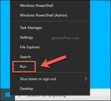 Запуск Run через Windows Пуск в меню дополнительных параметров