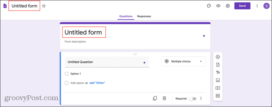 Заголовок Google Forms и название вашей формы