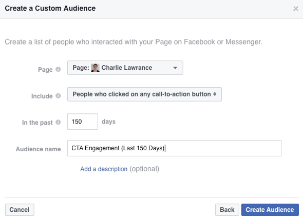 Выберите вариант, чтобы включить людей, которые нажали кнопку с призывом к действию на вашей странице Facebook.