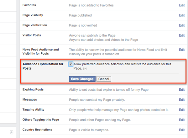 оптимизация аудитории фейсбука под настройки постов на