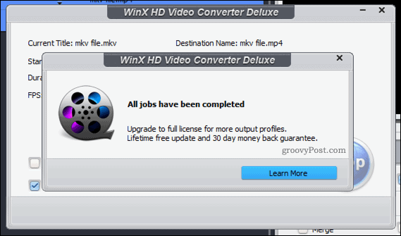 Подтверждение успешной конвертации видео в WinX