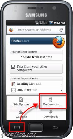 Настройки приложения Firefox для Android