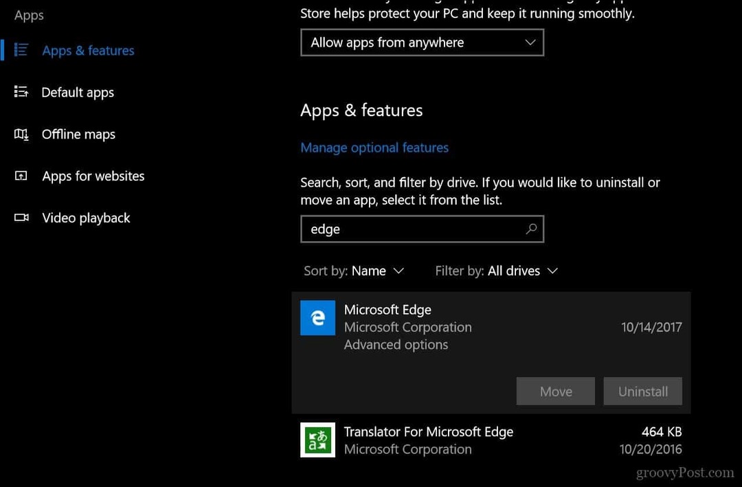 Как сбросить или восстановить веб-браузер Microsoft Edge в Windows 10 1709 и более поздних версиях