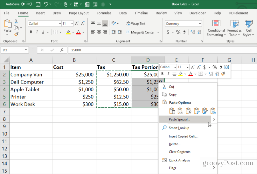 вставить специальные в Excel