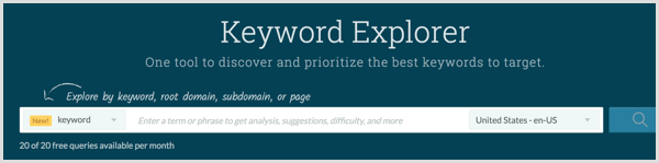 Изучите ключевые слова с помощью инструмента Moz Keyword Explorer.